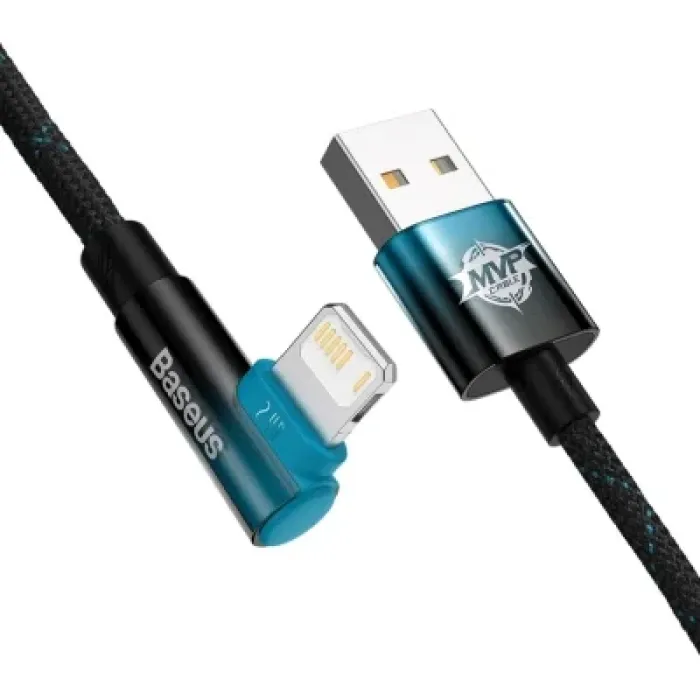 Дата кабель USB 2.0 AM to Lightning 2.0m 2.4A 90° corner black/blue Baseus (CAVP000121)