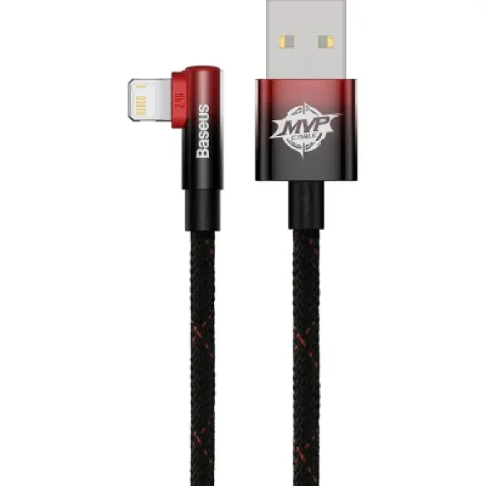 Дата кабель USB 2.0 AM to Lightning 2.0m 2.4A 90° corner black/red Baseus (CAVP000120)
