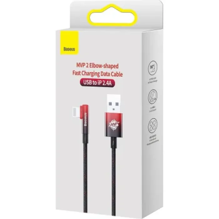 Дата кабель USB 2.0 AM to Lightning 2.0m 2.4A 90° corner black/red Baseus (CAVP000120)