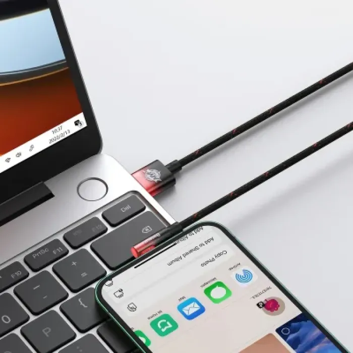 Дата кабель USB 2.0 AM to Lightning 2.0m 2.4A 90° corner black/red Baseus (CAVP000120)