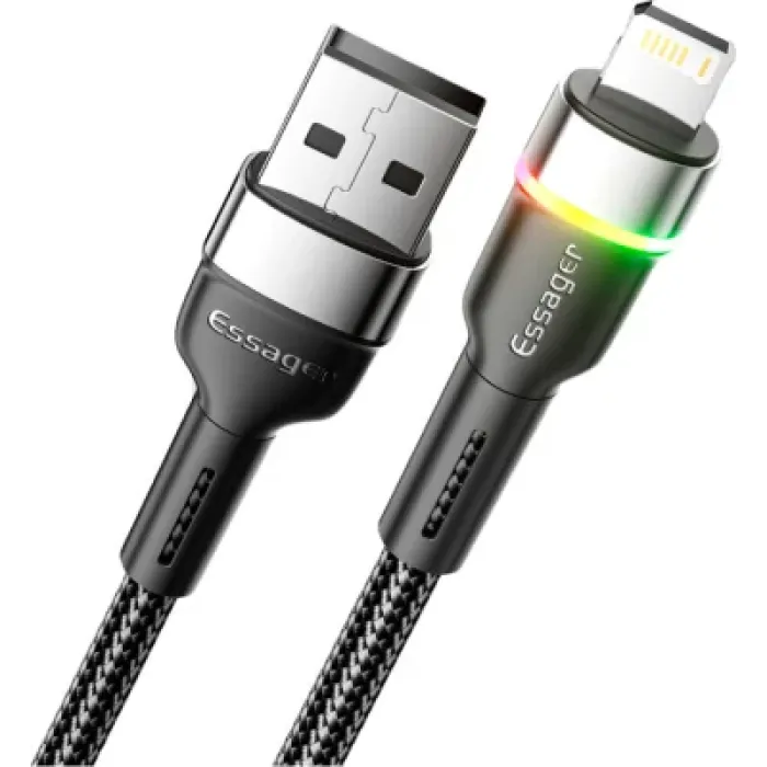 Дата кабель USB 2.0 AM to Lightning 2.0m 2.4A LED black Essager (EXCL-XCDA01)