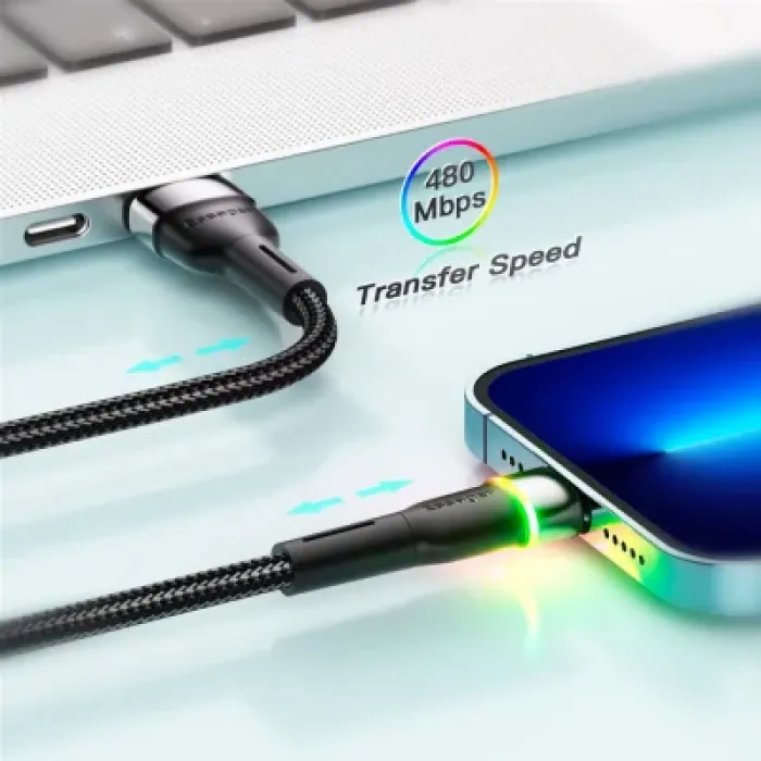 Дата кабель USB 2.0 AM to Lightning 2.0m 2.4A LED black Essager (EXCL-XCDA01)