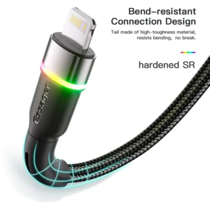 Дата кабель USB 2.0 AM to Lightning 2.0m 2.4A LED black Essager (EXCL-XCDA01)