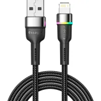 Дата кабель USB 2.0 AM to Lightning 2.0m 2.4A LED black Essager (EXCL-XCDA01)