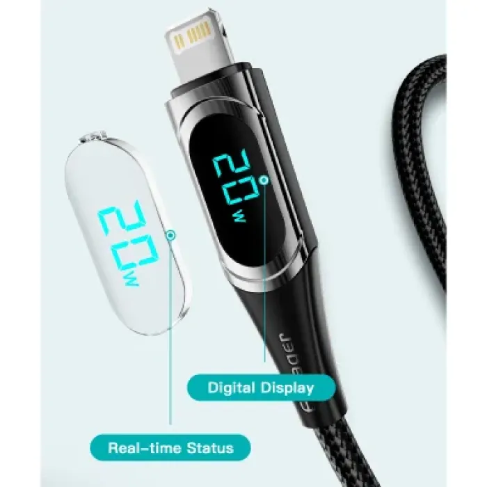 Дата кабель USB-C to Lightning 2.0m 20W Digital Display black Essager (EXCTL-YDA01)