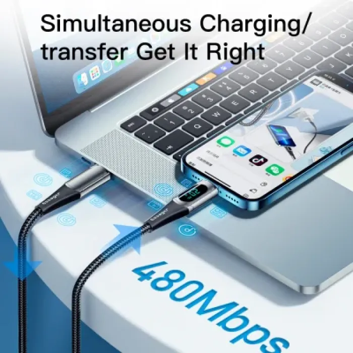 Дата кабель USB-C to Lightning 2.0m 20W Digital Display black Essager (EXCTL-YDA01)