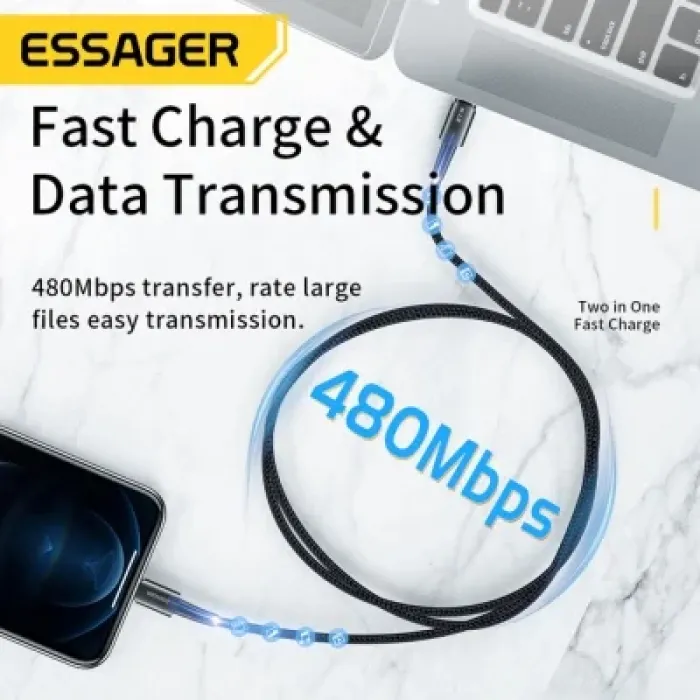 Дата кабель USB-C to Lightning 2.0m 20W black Essager (EXCTL-CGA01)