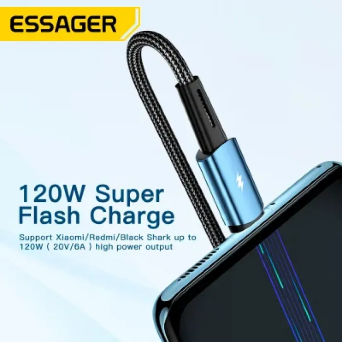 Дата кабель USB 2.0 AM to USB-C 2.0m 120W black Essager (EXC120-CGA01-P)