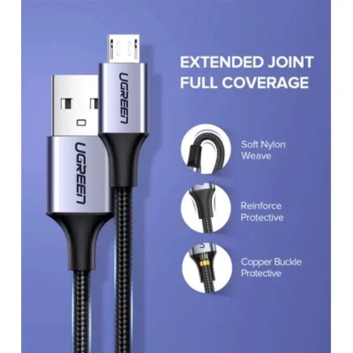 Дата кабель USB 2.0 AM to Micro 5P 1.5m 2A US290 black Ugreen (60147)
