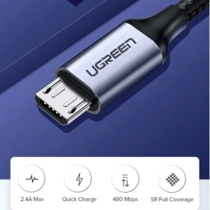 Дата кабель USB 2.0 AM to Micro 5P 1.5m 2A US290 black Ugreen (60147)