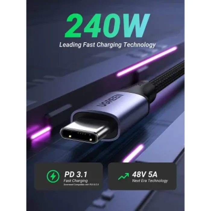 Дата кабель USB-C to USB-C 1.0m 240W US535 space gray Ugreen (15311)