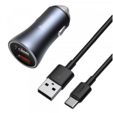 Зарядний пристрій Baseus 2xUSB QC3.0 + cable USB to USB-C 40W Golden Contactor Pro dark gray (TZCCJD-A0G)