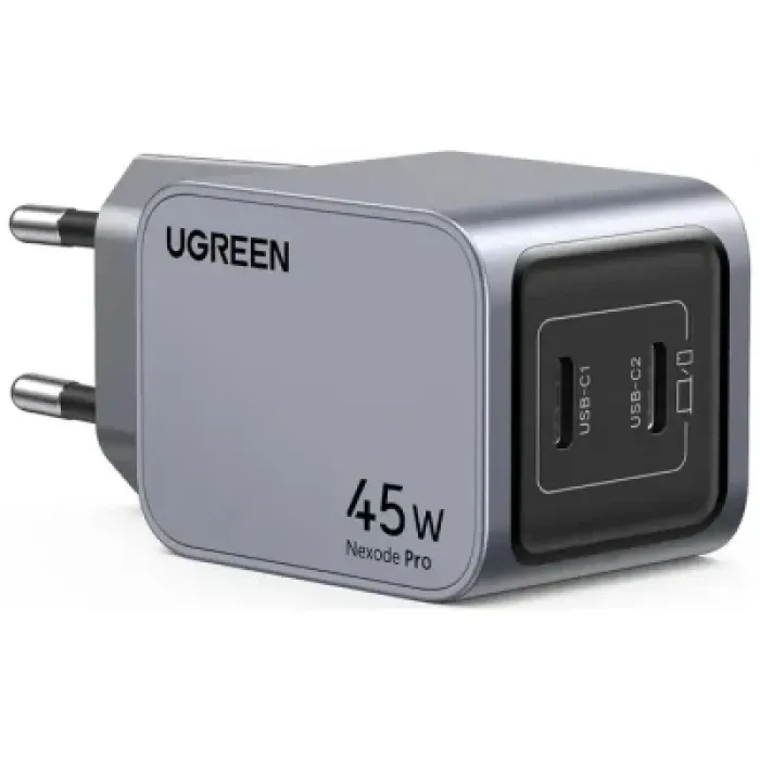 Зарядний пристрій Ugreen 2xUSB-C PD45W GaN X707 gray (35008)