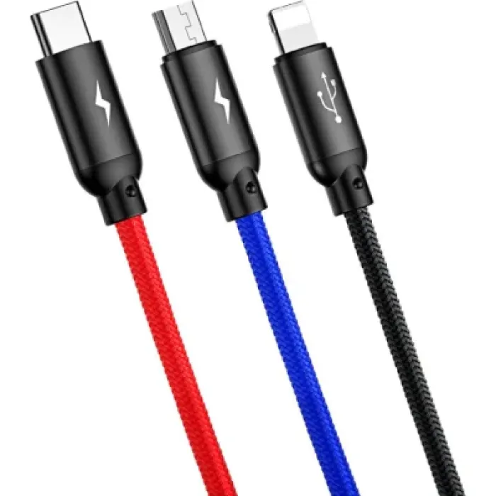 Дата кабель USB 2.0 AM to Lightning + Micro 5P + USB-C 1.2m 5A black Baseus (CAMLT-BSY01)