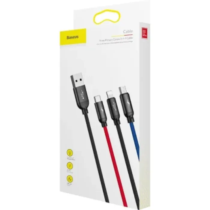 Дата кабель USB 2.0 AM to Lightning + Micro 5P + USB-C 1.2m 5A black Baseus (CAMLT-BSY01)