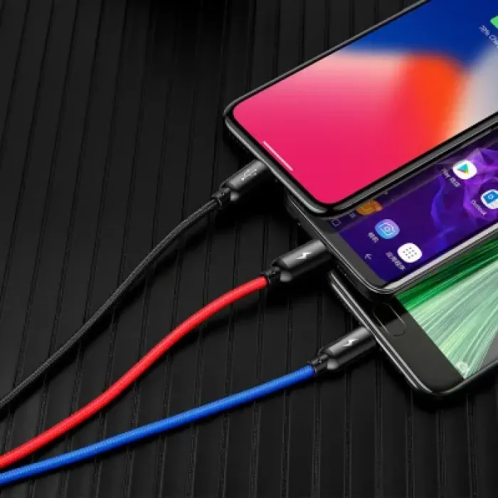 Дата кабель USB 2.0 AM to Lightning + Micro 5P + USB-C 1.2m 5A black Baseus (CAMLT-BSY01)