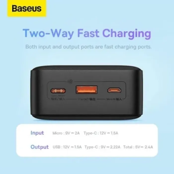 Батарея універсальна Baseus Airpow 30000mAh 20W PD/3.0, QC/3.0, black (PPQD090101)