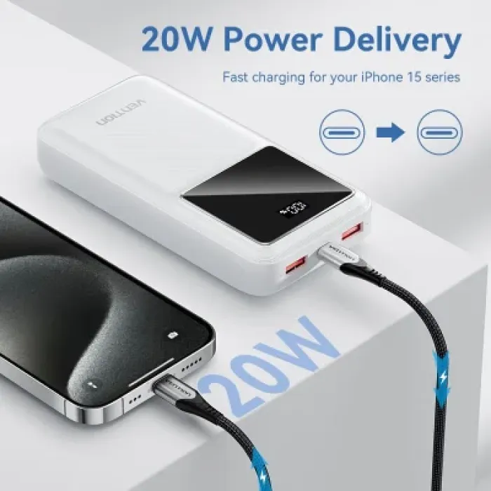 Батарея універсальна Vention 20000 mAh 22.5W Black LED Display Type (FHLB0)