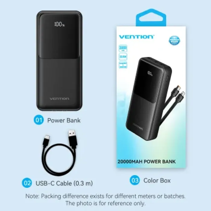 Батарея універсальна Vention 20000 mAh 22.5W with Built-in USB-C and Lightning Cables (FHPB0)