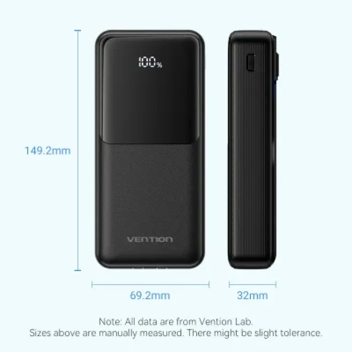 Батарея універсальна Vention 20000 mAh 22.5W with Built-in USB-C and Lightning Cables (FHPB0)