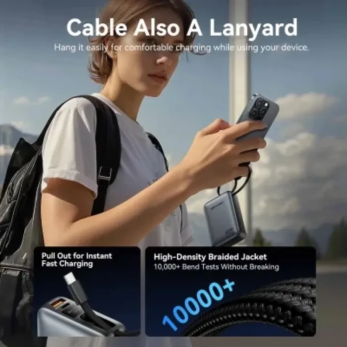 Батарея універсальна Vention 20000 mAh 45W Mini with Built-in USB-C Cable Gray (FHGH0)