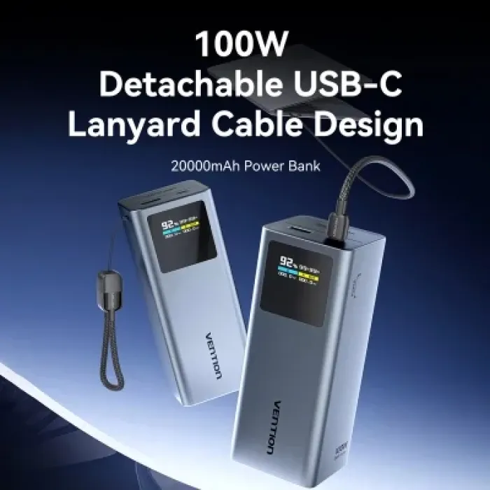 Батарея універсальна Vention 20000 mAh 100W Gray TFT Display Type (FKCH0)