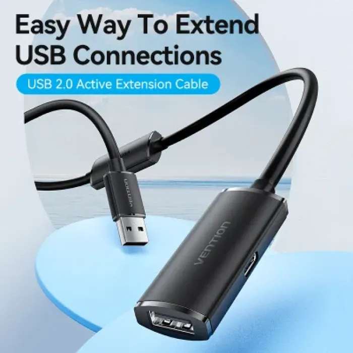 Дата кабель USB 2.0 AM/AF 5.0m Active black Vention (CBKBJ)