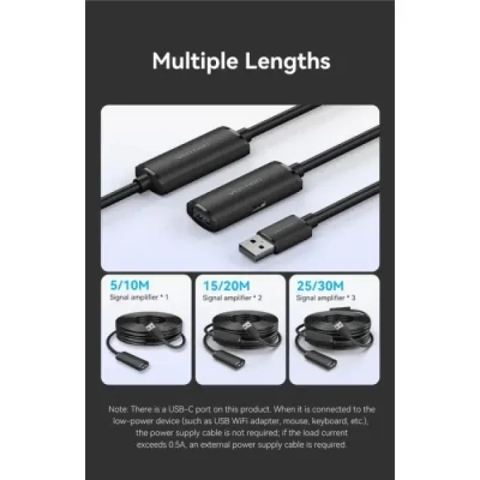 Дата кабель USB 2.0 AM/AF 10.0m Active black Vention (CBKBL)