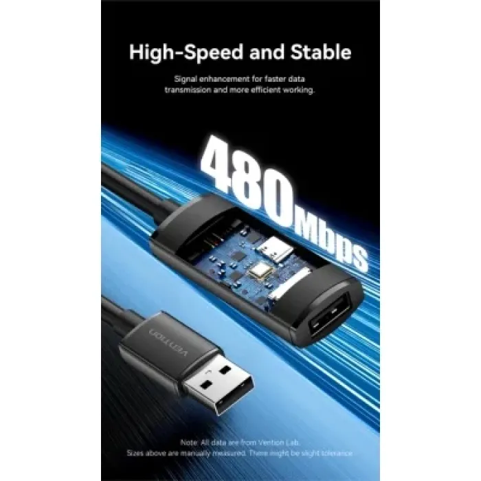 Дата кабель USB 2.0 AM/AF 10.0m Active black Vention (CBKBL)