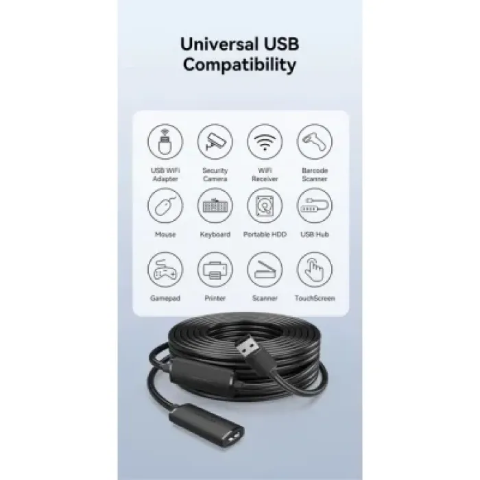 Дата кабель USB 2.0 AM/AF 10.0m Active black Vention (CBKBL)