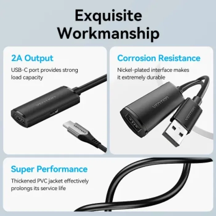 Дата кабель USB 2.0 AM/AF 15.0m Active black Vention (CBKBN)