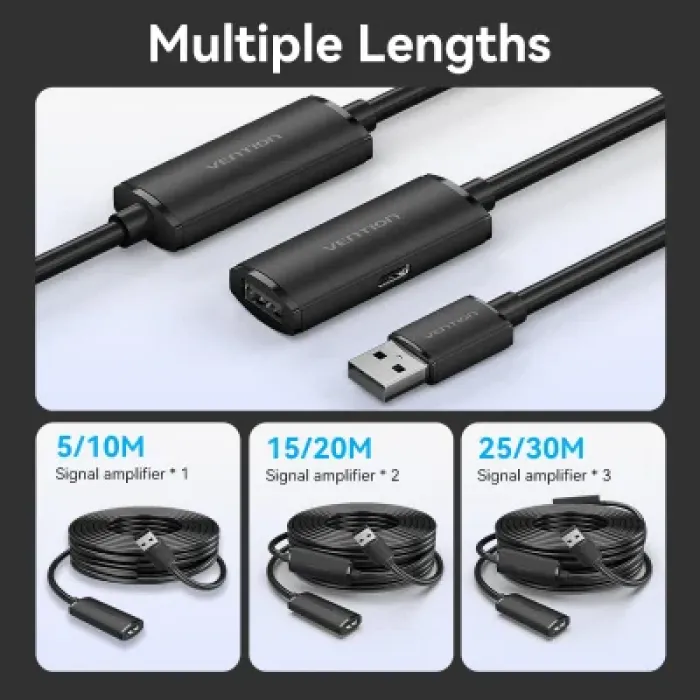 Дата кабель USB 2.0 AM/AF 15.0m Active black Vention (CBKBN)
