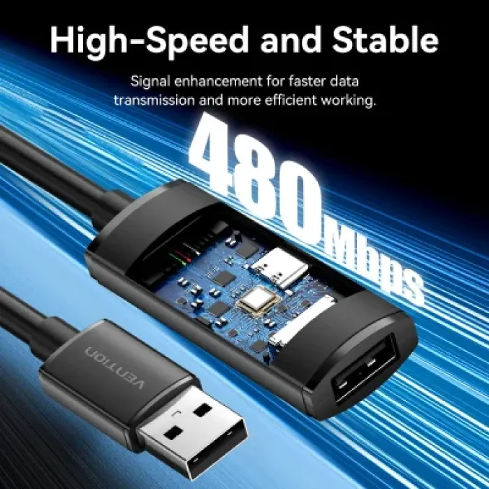 Дата кабель USB 2.0 AM/AF 25.0m Active black Vention (CBKBS)