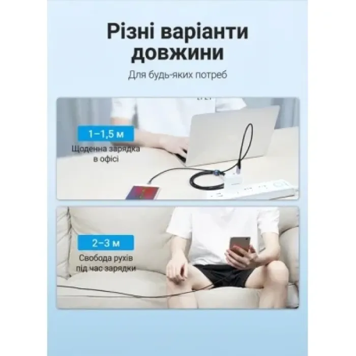 Дата кабель USB 2.0 AM to USB-C 1.5m 3A cotton braided aluminum purple Vention (CODVG)