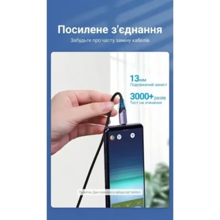 Дата кабель USB 2.0 AM to USB-C 1.5m 3A cotton braided aluminum purple Vention (CODVG)