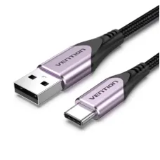 Дата кабель USB 2.0 AM to USB-C 1.5m 3A cotton braided aluminum purple Vention (CODVG)
