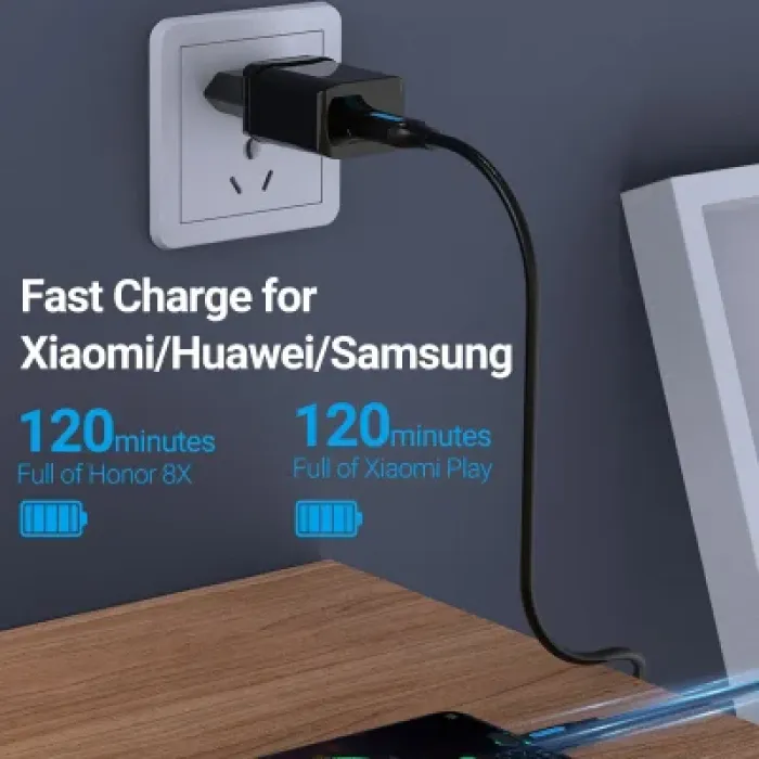 Дата кабель USB 2.0 AM to Micro 5P 1.0m 3A black Vention (COLBF)