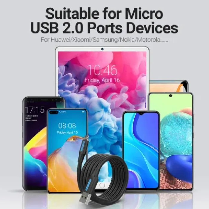 Дата кабель USB 2.0 AM to Micro 5P 1.0m 3A black Vention (COLBF)