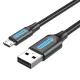 Дата кабель USB 2.0 AM to Micro 5P 1.0m 3A black Vention (COLBF)