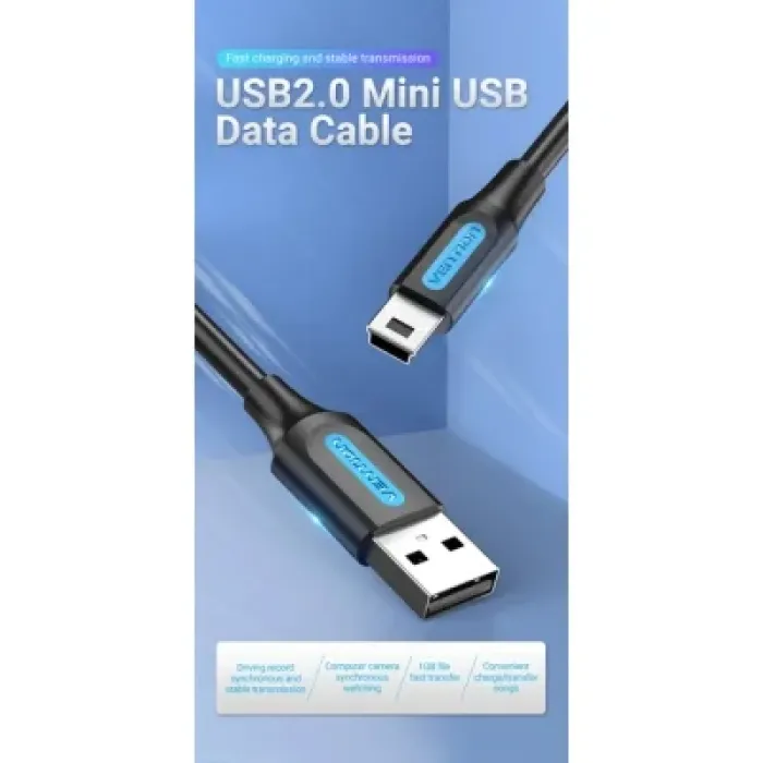 Дата кабель USB 2.0 AM to Mini 5P 2.0m black Vention (COMBH)