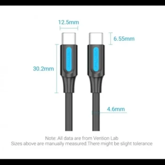 Дата кабель USB-C to USB-C 1.5m 5A black Vention (COTBG)