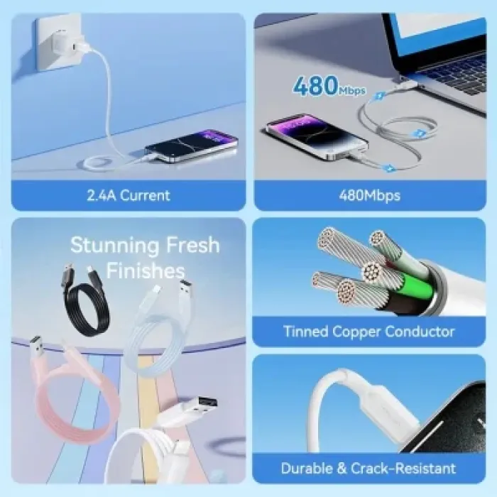 Дата кабель USB 2.0 AM to Lightning 1.0m 2.4A black Vention (LAMBF)