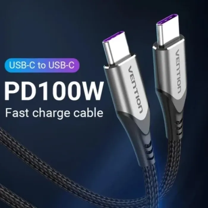 Дата кабель USB-C to USB-C 2.0m 5A aluminum gray Vention (TAEHH)