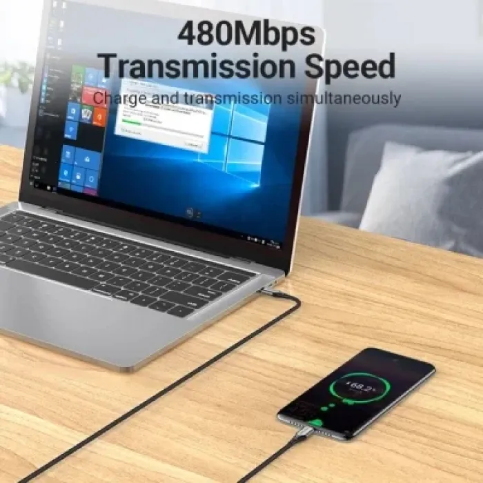 Дата кабель USB-C to USB-C 2.0m 5A aluminum gray Vention (TAEHH)