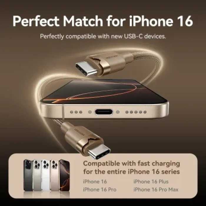Дата кабель USB-C to USB-C 1.0m 3A aluminum gold Vention (TRDJF)