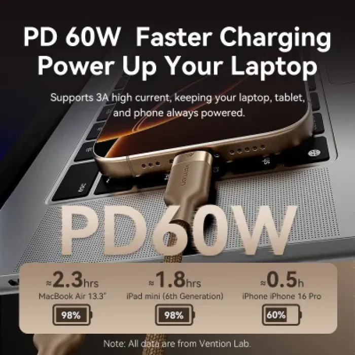 Дата кабель USB-C to USB-C 1.0m 3A aluminum gold Vention (TRDJF)
