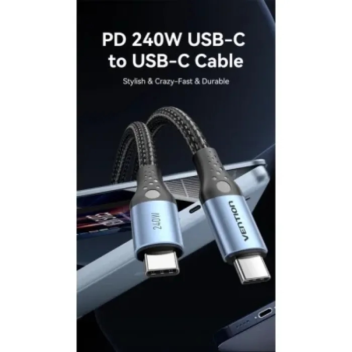 Дата кабель USB-C to USB-C 1.5m 240W aluminum black Vention (TREBG)