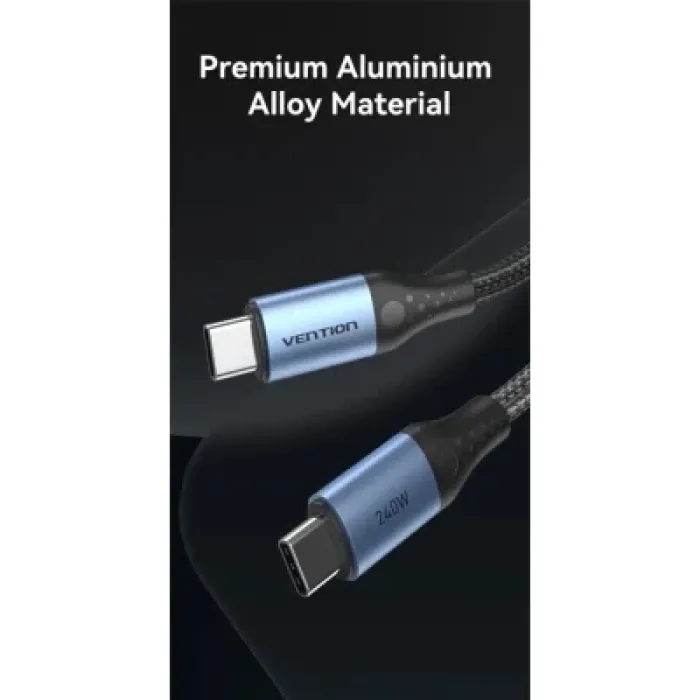 Дата кабель USB-C to USB-C 1.5m 240W aluminum black Vention (TREBG)