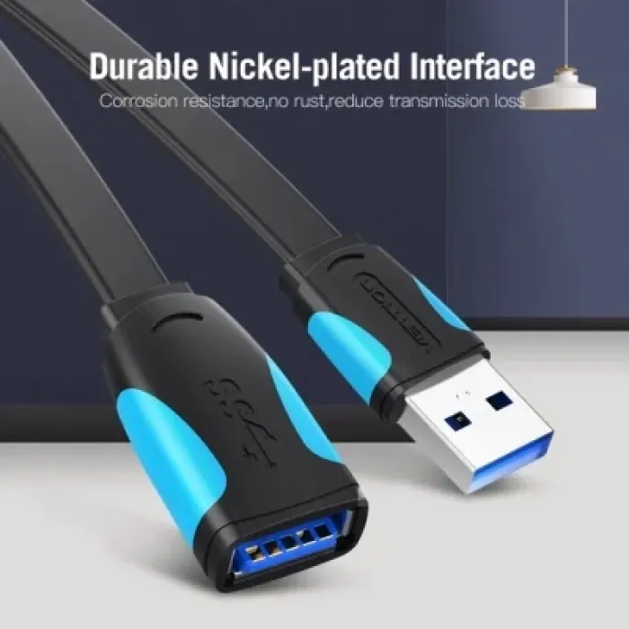Дата кабель USB 3.0 AM/AF 2.0m flat black Vention (VAS-A13-B200)
