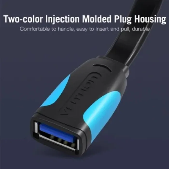 Дата кабель USB 3.0 AM/AF 2.0m flat black Vention (VAS-A13-B200)